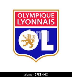 Vinnitsa, Ucraina - 14 dicembre 2022: Calcio. Icona con il logo del club del team FC Olympique Lyonnais. Illustrazione Vettoriale