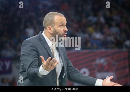 Vitoria-Gasteiz, Euskadi, Spagna. 6th Apr, 2023. Vitoria-Gasteiz, Spagna, 06th aprile, 2023: Il capo allenatore di LDLC ASVEL Villeurbanne, TJ Parker durante il 33rd° turno del campionato regolare della Turkish Airlines Eurolega 2022-23 tra Cazoo Baskonia Vitoria-Gasteiz e LDLC ASVEL Villeurbanne, il 6 aprile 2023, presso la Buesa Arena di Vitoria, Spagna. (Credit Image: © Alberto Brevers/Pacific Press via ZUMA Press Wire) SOLO PER USO EDITORIALE! Non per USO commerciale! Foto Stock