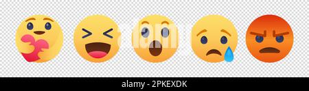 Vinnitsa, Ucraina - 20 dicembre 2022: Set di icone di Facebook emoji Smile . Illustrazione Vettoriale