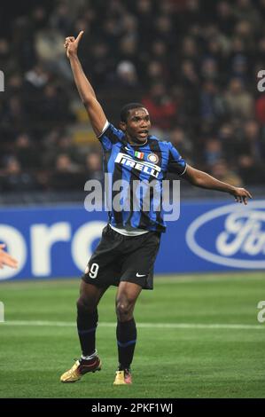 Milano, Italia, 24/02/2010 : Samuel Eto’o durante la partita Inter Chelsea Foto Stock