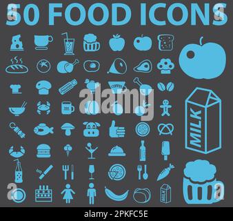 Una serie di 50 icone alimentari illustrazione vettoriale Illustrazione Vettoriale