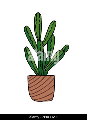 Cactus interno casa pianta in vaso vettore fiore. Illustrazione Vettoriale