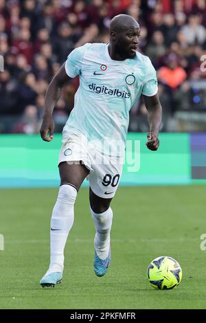 Salerno, Italia. 07th Apr, 2023. Romelu Lukaku del FC Internazionale durante la Serie Una partita di calcio tra US Salernitana e FC Internazionale allo stadio Arechi di Salerno (Italia), 7th aprile 2023. Credit: Insidefoto di andrea staccioli/Alamy Live News Foto Stock