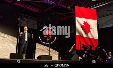 Il Ministro Francois-Philippe Champagne, si è espresso in occasione della manifestazione Artemis II Crew ad Houston, USA, 3 aprile 2023. Foto Stock