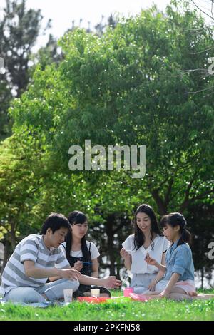 Famiglia avente un picnic Foto Stock