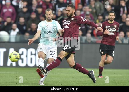 Salerno, Italia. 07th Apr, 2023. Durante la Serie Una partita tra US Salernitana 1919 vs FC Inter all'Arechi Stadium Credit: Live Media Publishing Group/Alamy Live News Foto Stock