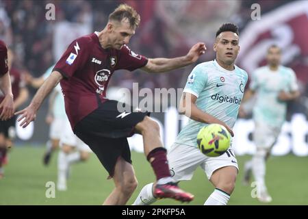 Salerno, Italia. 07th Apr, 2023. Durante la Serie Una partita tra US Salernitana 1919 vs FC Inter all'Arechi Stadium Credit: Live Media Publishing Group/Alamy Live News Foto Stock
