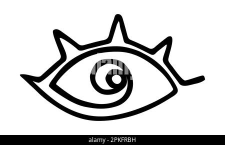 Disegno stilizzato a mano occhio dipinto a mano con penna a inchiostro Illustrazione Vettoriale