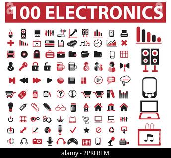 Un set di 100 icone elettroniche illustrazione vettoriale Illustrazione Vettoriale