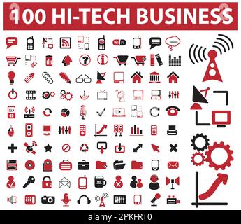 Un set di 100 illustrazioni vettoriali per icone Hi-Tech Business Illustrazione Vettoriale