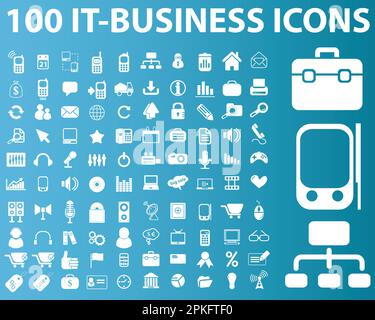 Una serie di 100 icone aziendali IT Illustrazione Vettoriale