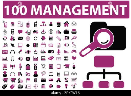 Una serie di icone di gestione 100, illustrazione vettoriale Illustrazione Vettoriale