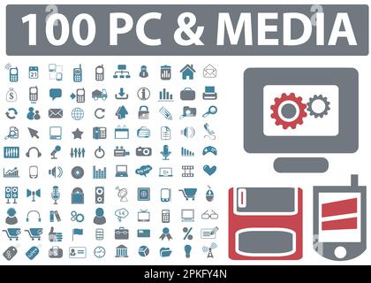 Un set di 100 supporti e icone del PC illustrazione vettoriale Illustrazione Vettoriale