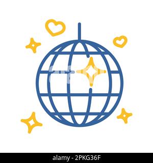 Disco palla, elemento partito isolato icona. Illustrazione vettoriale, elementi romantici. Adesivo, patch, badge, carta matrimoniale, San Valentino Illustrazione Vettoriale