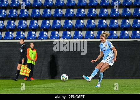 Justine Vanhaevermaet ha raffigurato nel corso di un amichevole gioco di calcio femminile tra le nazionali di Austria e Belgio , chiamato The Red Flames , venerdì 7 aprile 2023 a Wiener Neustadt , Austria . FOTO SPORTPIX | STIJN AUDOOREN Credit: Sportpix/Alamy Live News Foto Stock