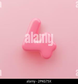 3D numero rosa 4 con superficie lucida su sfondo rosa. Illustrazione Vettoriale