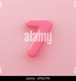 3D numero rosa 7 con superficie lucida su sfondo rosa. Illustrazione Vettoriale
