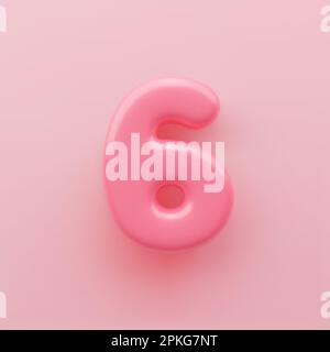 3D numero rosa 6 con superficie lucida su sfondo rosa. Illustrazione Vettoriale