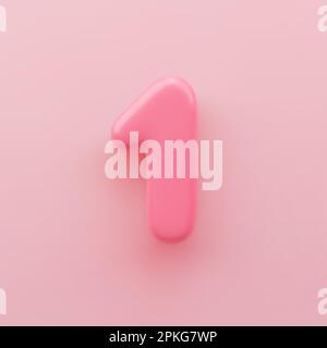 3D numero rosa 1 con superficie lucida su sfondo rosa. Illustrazione Vettoriale