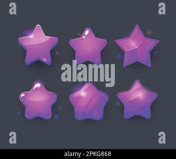 Set di icone vettoriali a stella. Design di icone per giochi, ui, banner, design per app, interfaccia, sviluppo di giochi. Stella vettoriale isolata da cartoni animati Illustrazione Vettoriale