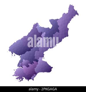 Mappa della Corea del Nord. Stile geometrico contorno paese. Eccezionale illustrazione vettoriale viola. Illustrazione Vettoriale