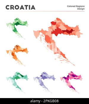 Raccolta mappe Croazia. Frontiere della Croazia per la vostra infografica. Regioni di paese colorate. Illustrazione vettoriale. Illustrazione Vettoriale