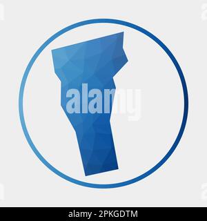 Icona del Vermont. Mappa poligonale dello stato degli Stati Uniti nell'anello gradiente. Cartello basso rotondo del Vermont. Illustrazione vettoriale. Illustrazione Vettoriale