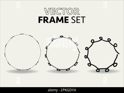 Set vettoriale del riquadro di schizzo dei cerchi disegnati a mano. Arrotonda i cerchi della linea di incisione. Illustrazioni vettoriali. Illustrazione Vettoriale