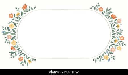 Delicato Chintz Romantic Meadow Wildflowers Vector ovale frame Illustrazione Vettoriale