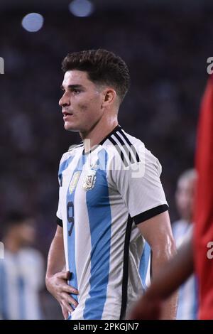 BUENOS AIRES, ARGENTINA - APRILE 23: Julian Alvarez durante una partita tra Argentina e Panama all'Estadio Mas Monumental. Foto Stock