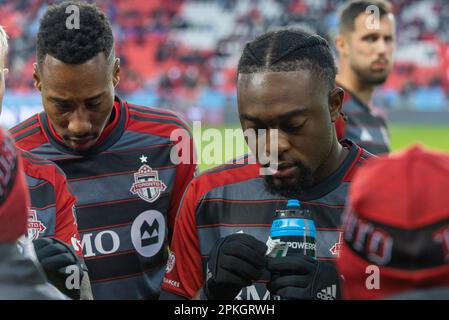 Toronto, ON, Canada - Aprile 1: Ayo Akinola #20 davanti al Toronto FC durante la partita della stagione regolare di MLS 2023 tra il Toronto FC (Canada) e. Foto Stock
