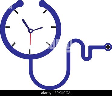 Modello del logo del vettore temporale medico. Questo modello utilizza il simbolo dello stetoscopio. Illustrazione Vettoriale