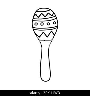 Maracas, romba shaker o shac-Shacs strumento musicale piatto icona, stile doodle vettore contorno illustrazione per bambini da colorare libro Illustrazione Vettoriale