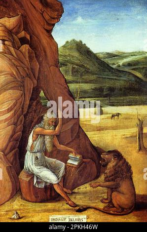 St Girolamo nel deserto, circa 1455 dipinto dall'artista rinascimentale italiano Giovanni Bellini Foto Stock