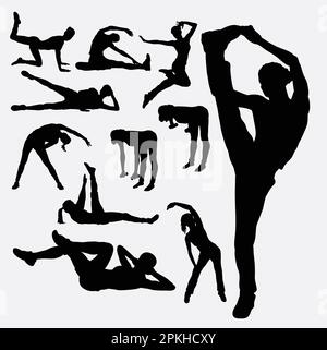 Donna aerobica danza fitness silhouettes sport Illustrazione Vettoriale