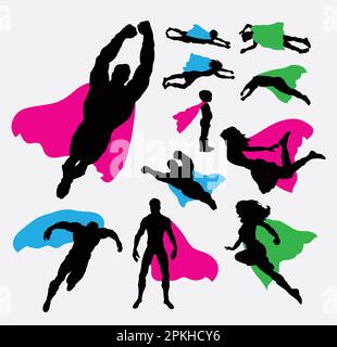 Silhouette di supereroi maschili e femminili Illustrazione Vettoriale