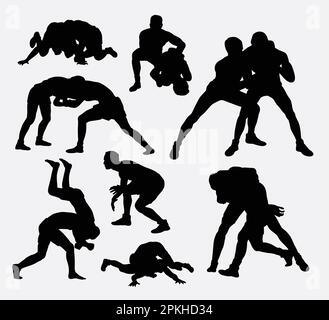 Silhouette sportive wrestling Illustrazione Vettoriale