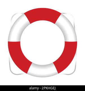 Red Life Buoy. Cintura di salvataggio per la sicurezza delle acque realistiche Marine Lifebuoy isolata su sfondo bianco Illustrazione Vettoriale