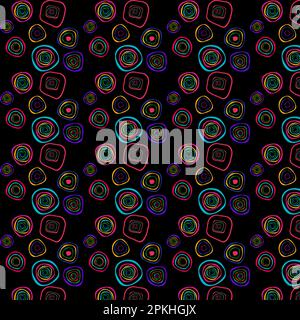 Astratto Doodle Neon Circle Pattern sfondo Illustrazione Vettoriale