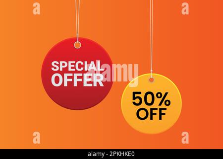 Offerta Speciale realistica vendita tag cerchio e il vettore sospeso corda Illustrazione Vettoriale