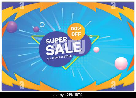 Super vendita tutti gli articoli negozio colorato banner design. Illustrazione Vettoriale