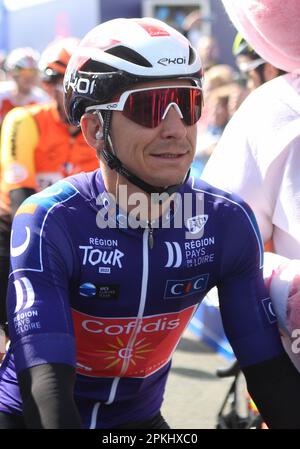 Le Mans, Francia. 07th Apr, 2023. COQUARD Bryan di Cofidis durante la Regione Pays de la Loire Tour 2023, UCI Europe Tour gara ciclistica, fase 4, Sablé-sur-Sarthe - le Mans (177, 8 km) il 7 aprile 2023 a le Mans, Francia - Foto Laurent Lairys/ABACAPRESS.COM Credit: Abaca Press/Alamy Live News Foto Stock