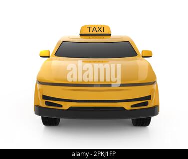 3d rendering giallo ev taxi o veicolo elettrico su sfondo bianco Foto Stock