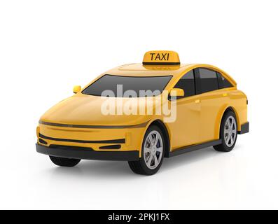 3d rendering giallo ev taxi o veicolo elettrico su sfondo bianco Foto Stock