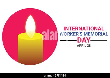 Giornata commemorativa dei lavoratori internazionali. Aprile 28. Concetto di vacanza. Modello per sfondo, banner, biglietto, poster con iscrizione di testo. Illustrazione Vettoriale