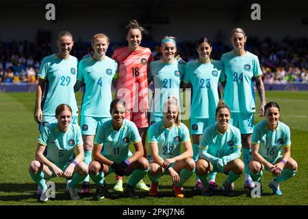 Londra, Regno Unito. 07th Apr, 2023. Londra, Inghilterra, aprile 7th 2023: Foto della squadra australiana prima della partita di calcio internazionale amichevole tra Australia e Scozia allo stadio Cherry Red Records di Londra, Inghilterra. (James Whitehead/SPP) Credit: SPP Sport Press Photo. /Alamy Live News Foto Stock