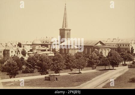 St James's Church, da Hyde Park, vista fotografica di Sydney e del Paese circostante. Nuovo Galles del Sud dal 1869 fino a John Degotardi Foto Stock