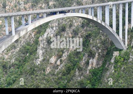 Bungee jumping al ponte di Bloukrans in Sudafrica Foto Stock