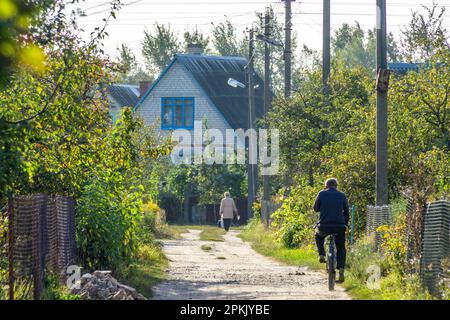 Accoglienti case di campagna in una calda giornata estiva in Bielorussia Foto Stock