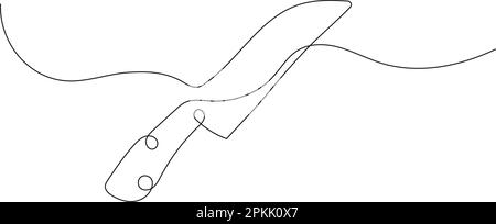 Coltello in linea continua, disegnato a mano. Icona lineare coltello. Linea di coltelli da cucina professionali per il taglio di carne e verdure Illustrazione Vettoriale